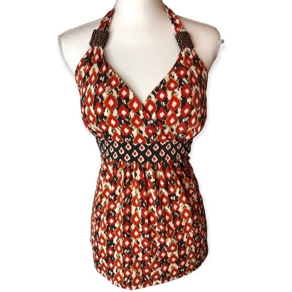 Apt.9 Tribal Print Beaded Details Halter Neck Top - Picture 1 of 7